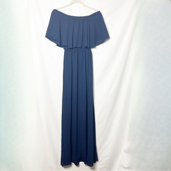 Show Me Your Mumu Navy Ruffle Strapless Dress - Picture 3 of 4